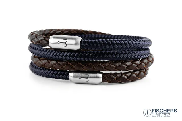 fischers-fritze-garnele-henry-fidel-armband-kombination-marineblau-leder-braun-g image 1