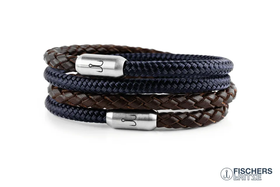 fischers-fritze-garnele-henry-fidel-armband-kombination-marineblau-leder-braun-g image 1