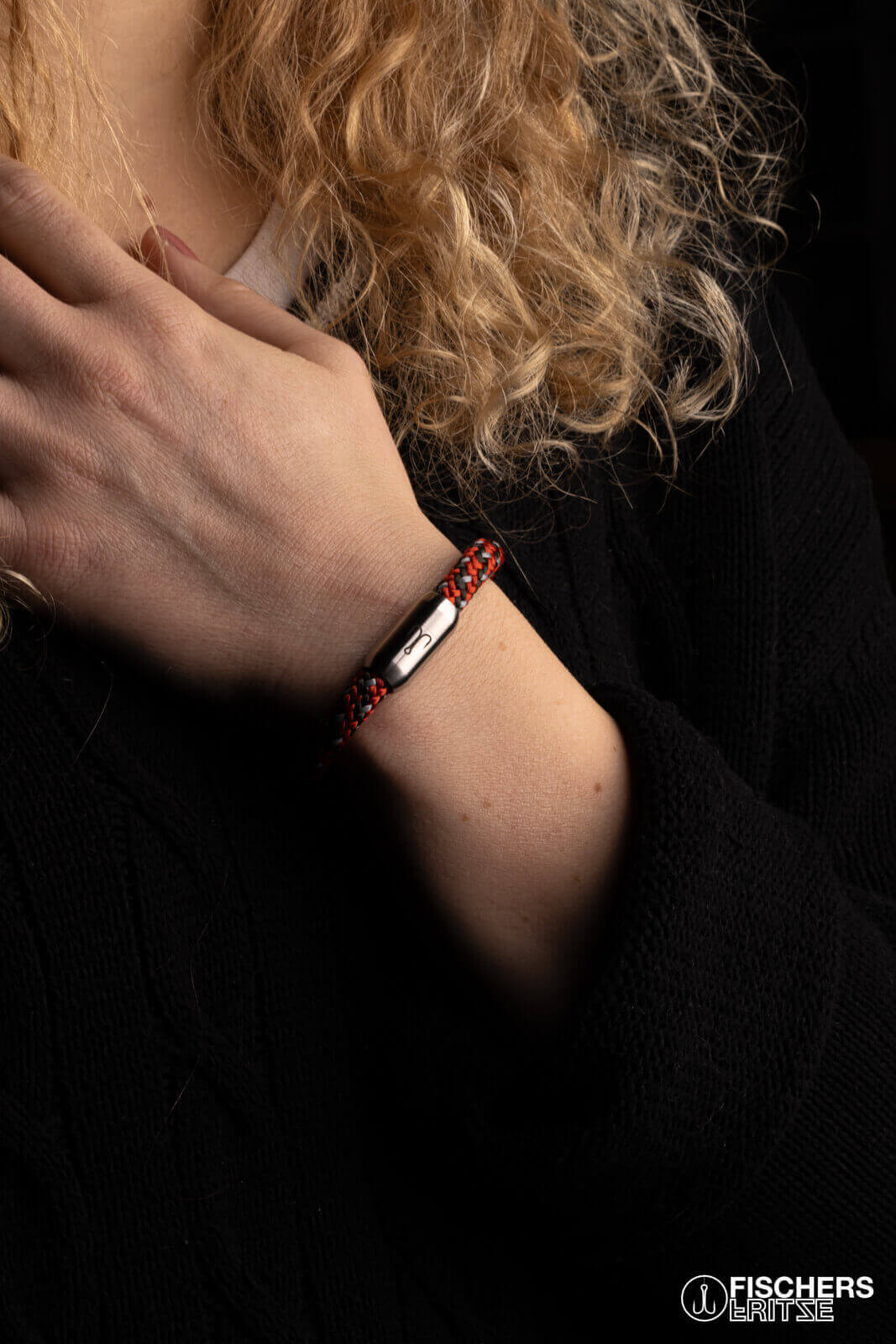 fischers-fritze-makrele-extrafein-severin-segeltau-armband-coral-olivgr-n-silber image 4